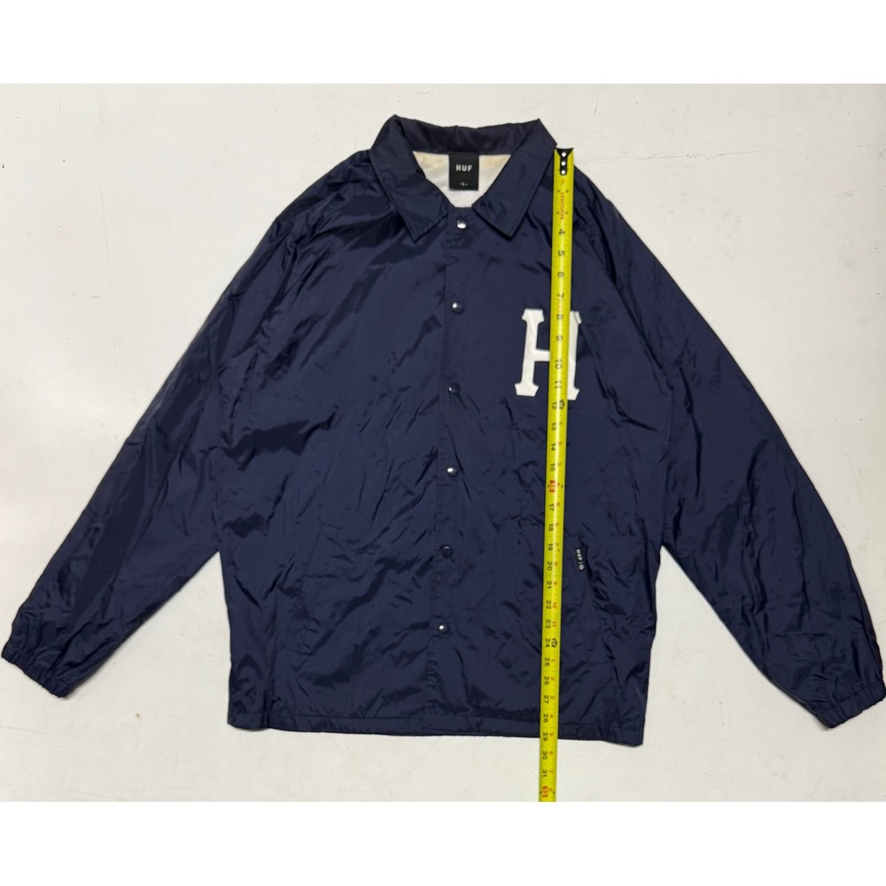 HUF Navy‎ Blue Letterman Jacket Mens Lightweight Snap Button Coat